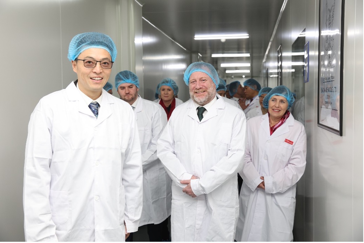 Bimeda China General Manager, Eris Wang (left) leads Ger Fox (Irish Agricultural Counsellor To China) and Ambassador Ann Derwin on a tour of Bimeda’s new facility.